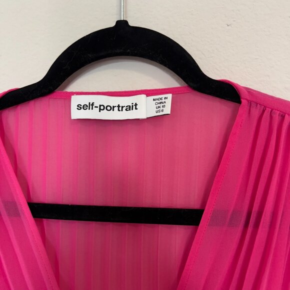 Self Portrait Women's Pleated Ruffle Chiffon Midi Dress Size 6 Color Pink - Picture 2 of 5